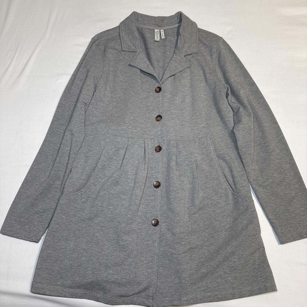 Sahalie Heather Gray Pleated Stretch Button Jacket Coat Pockets Womens Size XL - Picture 1 of 13